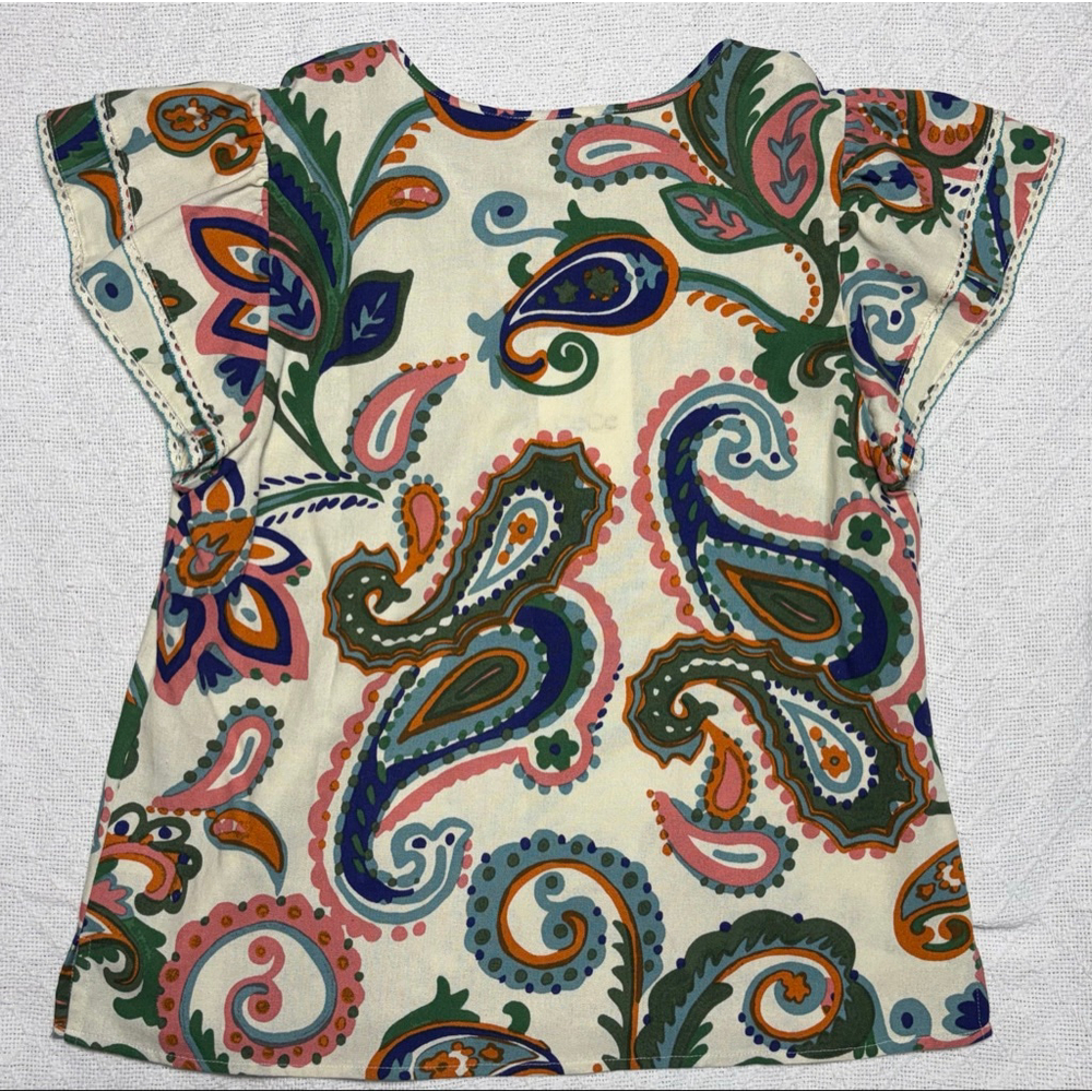 NWT Cece Linen Blend Paisley Ruffle Sleeve Boho Chic Colorful Top Size Medium - Picture 4 of 7